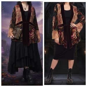 VTG Aris. A Cardigan Jacket Sz S Velvet Burnout Whimsigoth Lightweight 100% Silk